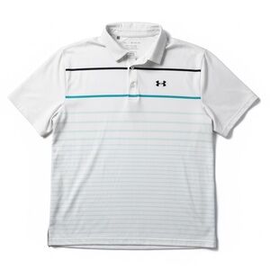 Under Armour Polo Golf Shirt Business Casual White Stripe Playoff Performance XL